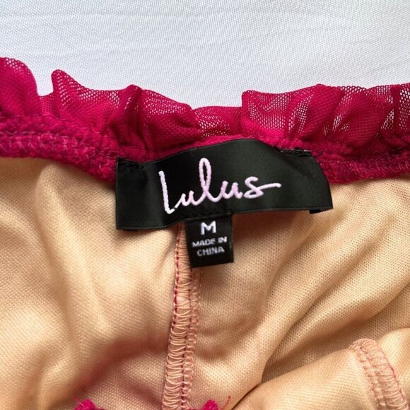 NWT LULUS ALTO RASPBERRY PINK RUCHED MESH FRILLY MINI BODYCON COCKTAIL DRESS - Picture 5 of 9